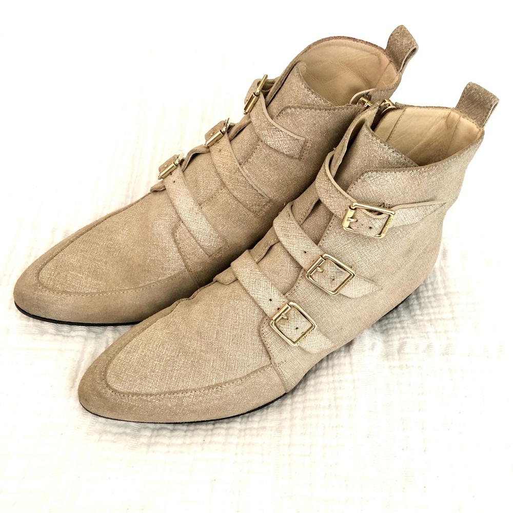 Jimmy Choo London Beige Triple Buckle Ankle Boots